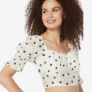 NWT‎ Buffalo David Bitton Stacie Sweetheart Smocked Polka Dot Top Large
